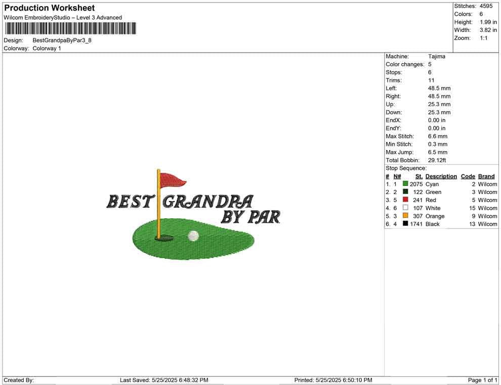 Golf Grandpa Embroidery Design Golfer Dad Machine Embroidery File DST Golf Fathers Day PES Fathers Day Golf Embroidery EXP Best Grandpa Par