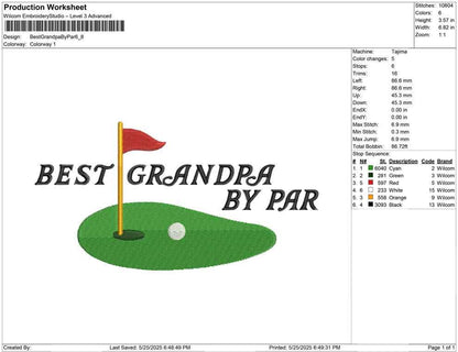 Golf Grandpa Embroidery Design Golfer Dad Machine Embroidery File DST Golf Fathers Day PES Fathers Day Golf Embroidery EXP Best Grandpa Par