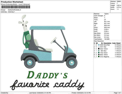 Daddy's Favorite Caddy Embroidery Design: Golf Cart Applique (Digital Download, Multiple Sizes)