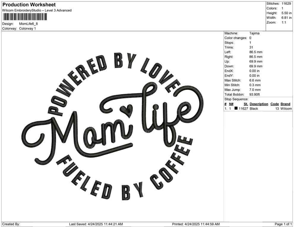 Mom Life Embroidery Design Mom Love Coffee Machine Embroidery File For Her PES Mom Era EXP Motherhood Embroidery DST Powered By Coffee Mom
