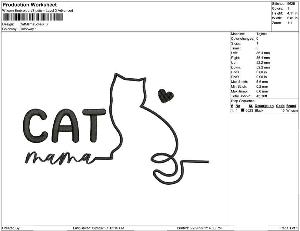Cat Mama Embroidery Design: Minimalist Feline Outline (Digital Download)