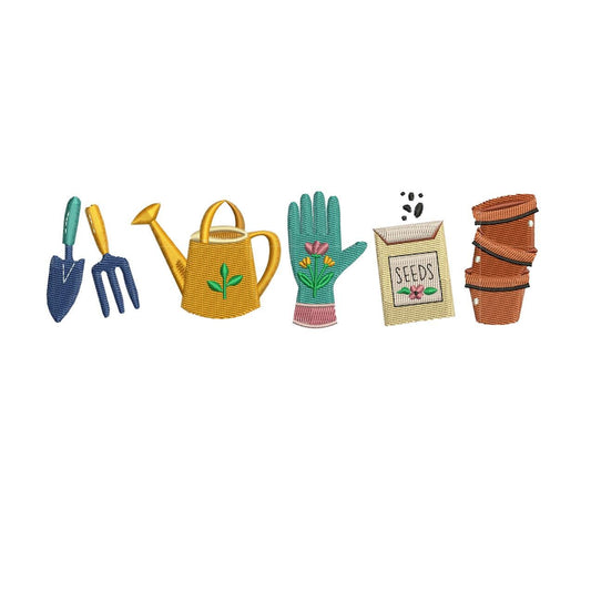 Gardening Tools Embroidery Design: Watering Can, Trowel (Digital Download)