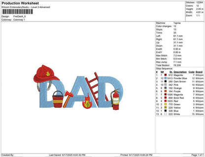 Dad Embroidery Designs: Fathers Day Machine Embroidery File Fireman Dad Embroidery Design First Responder PES DST JEF+ (Digital Download)