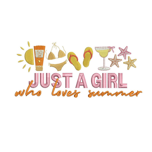 Just A Girl Embroidery Design Summer Machine Embroidery File Summer Vacation Embroidery PES File Beach Embroidery EXP Sun And Fun DST File