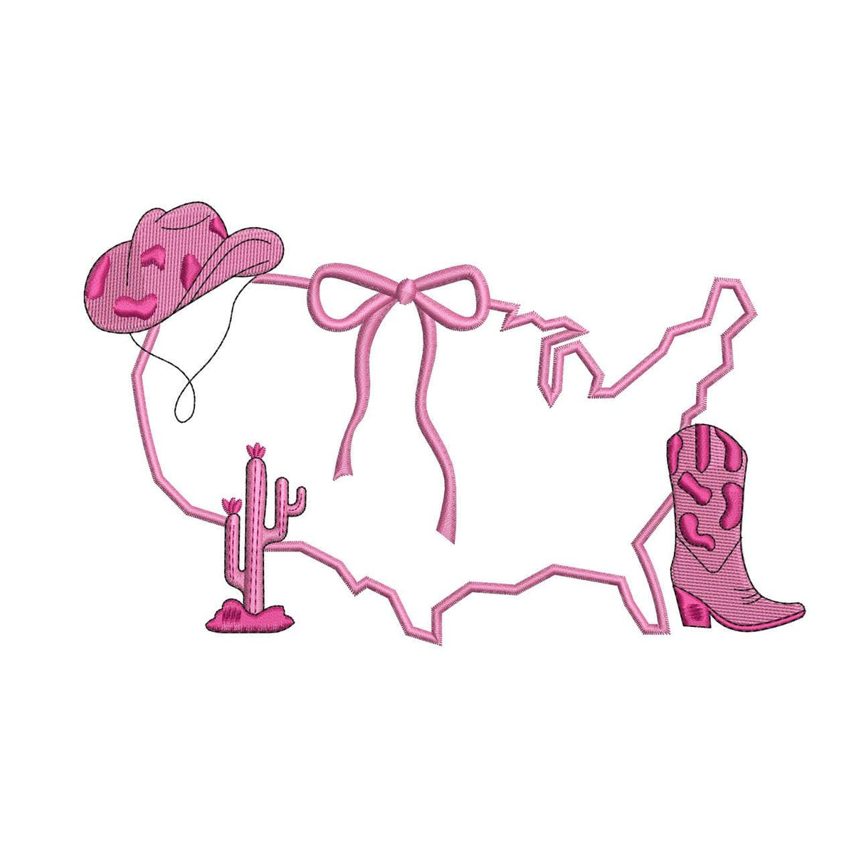 Cowgirl America Embroidery Design: Western USA, Cactus, and Pink Hat (Digital Download)
