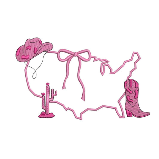 Cowgirl America Embroidery Design: Western USA, Cactus, and Pink Hat (Digital Download)