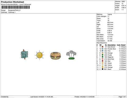 Burger & Fish Summer Icons Embroidery Design: BBQ Picnic Motifs (Digital Download)