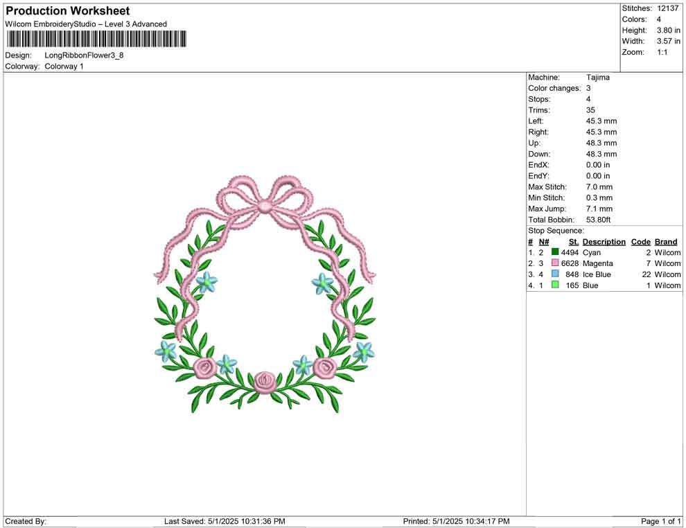 Floral Rose Ribbon Wreath Embroidery Design: Elegant Monogram Frame (Digital Download)