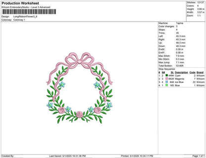 Floral Rose Ribbon Wreath Embroidery Design: Elegant Monogram Frame (Digital Download)
