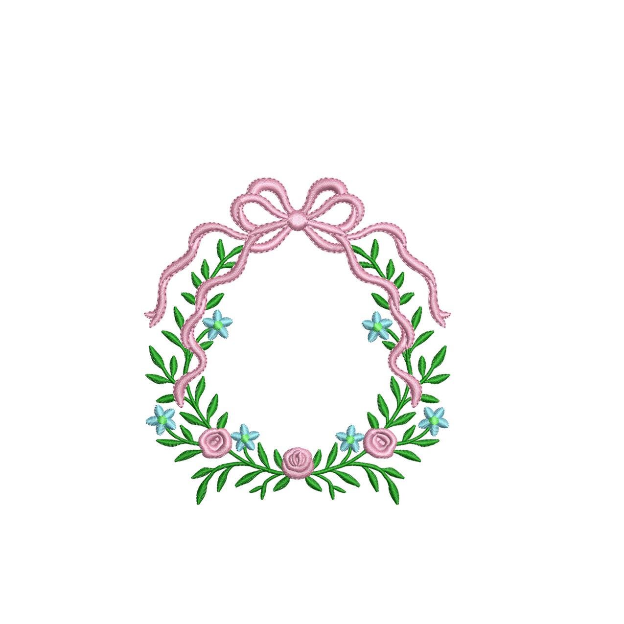 Floral Rose Ribbon Wreath Embroidery Design: Elegant Monogram Frame (Digital Download)