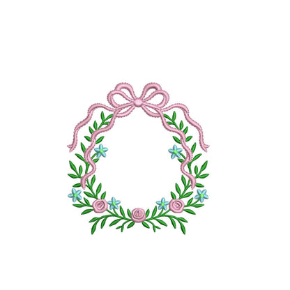 Floral Rose Ribbon Wreath Embroidery Design: Elegant Monogram Frame (Digital Download)