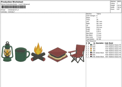 Camping Embroidery Designs: Campfire, Lantern, Coffee, S'mores, Camp Chair Machine Embroidery Design Winter Campfire (Digital Download)