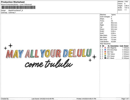 Delulu Trululu Embroidery Design: Rainbow Text, K-Pop (PES, DST, EXP) Digital Download