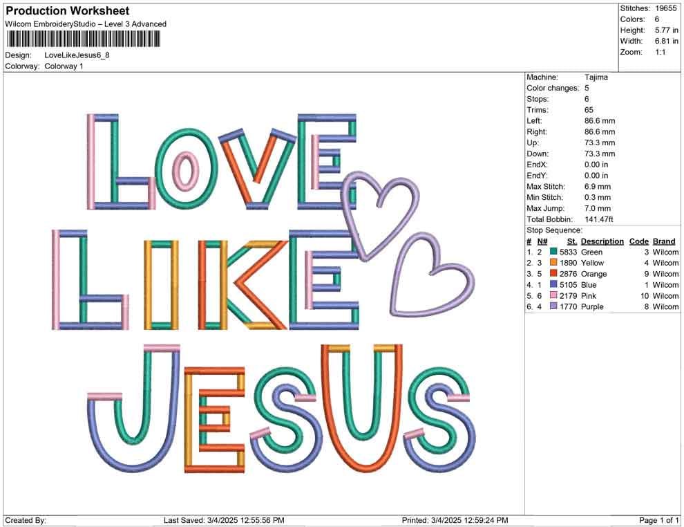 Jesus Christmas Embroidery Designs: Colorful Love Like Jesus Machine Embroidery File Christian Embroidery Design
