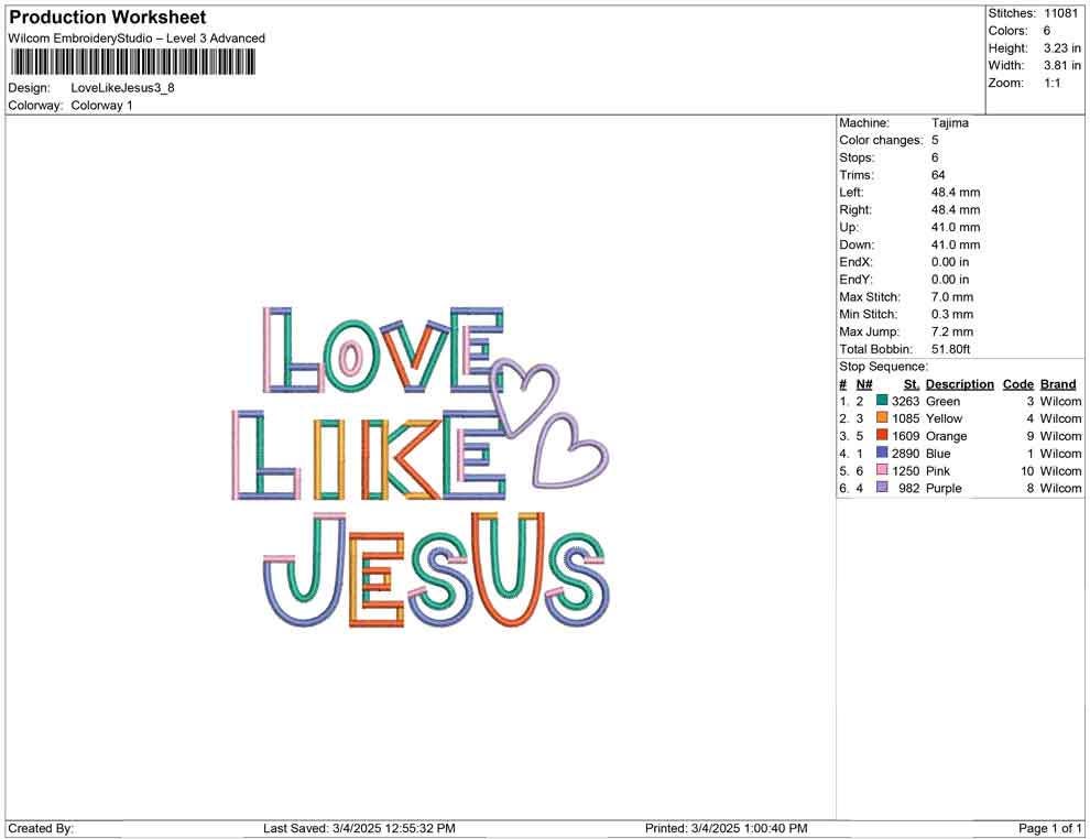 Jesus Christmas Embroidery Designs: Colorful Love Like Jesus Machine Embroidery File Christian Embroidery Design