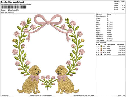 Golden Retriever Puppy Embroidery Design: Floral Wreath Crest (Digital Download)