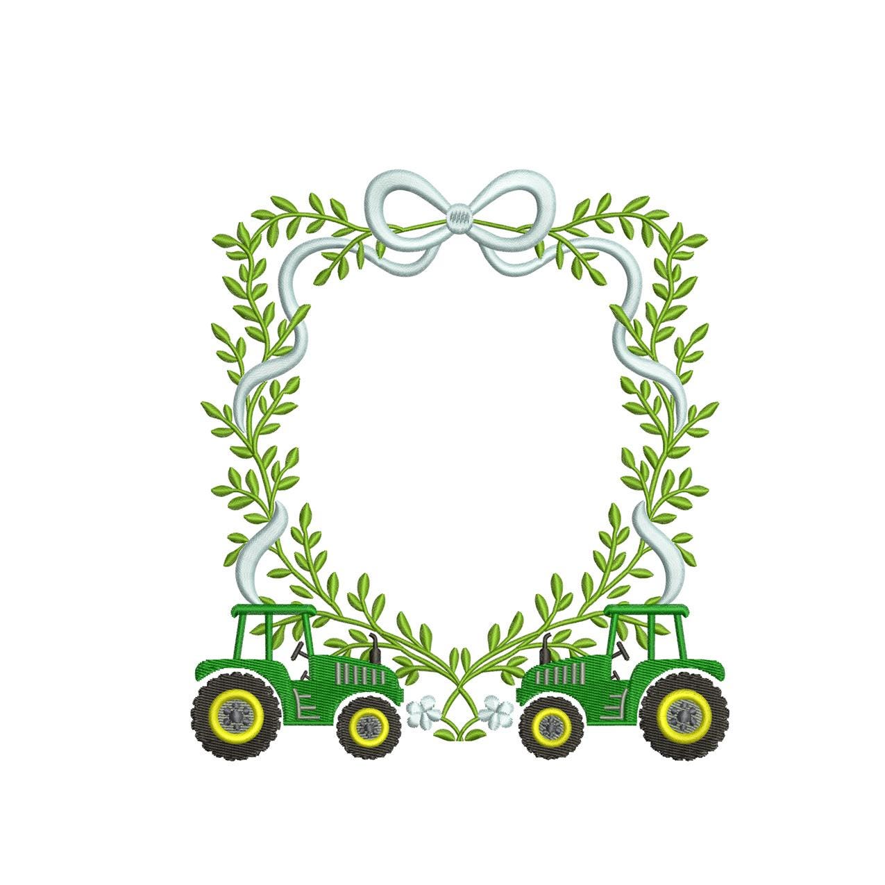 Vintage Tractor Embroidery Design: Laurel Frame Crest (Digital Download)