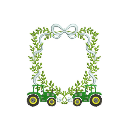 Vintage Tractor Embroidery Design: Laurel Frame Crest (Digital Download)