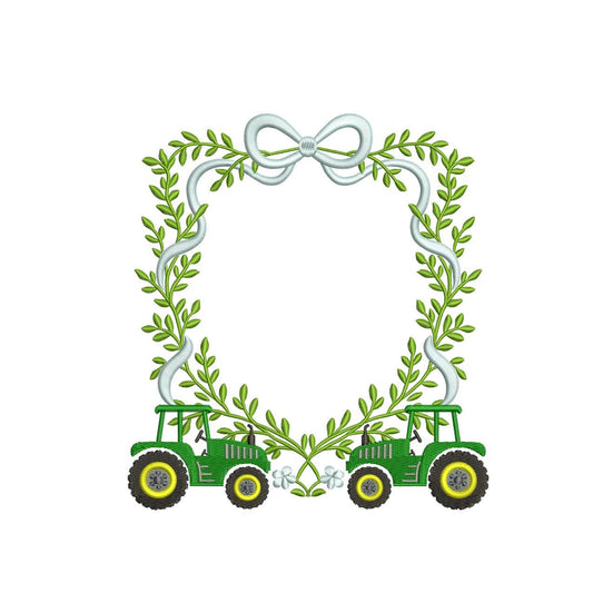 Vintage Tractor Embroidery Design: Laurel Frame Crest (Digital Download)