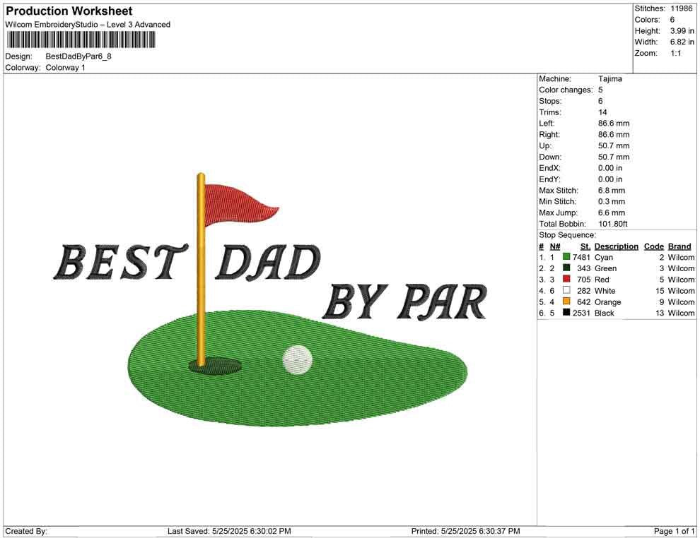 Golf Dad Embroidery Design Golfer Dad Machine Embroidery File DST Golf Fathers Day PES Fathers Day Golf Embroidery EXP Best Dad By Par Funny