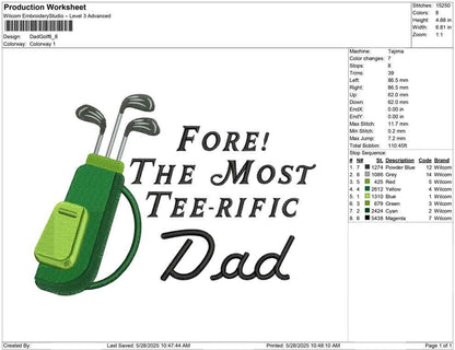 Dad Golf Embroidery Design For Golfer Dad Masters Machine Embroidery File DST Teerific Dad PES Fathers Day Golf EXP Family Golf Embroidery