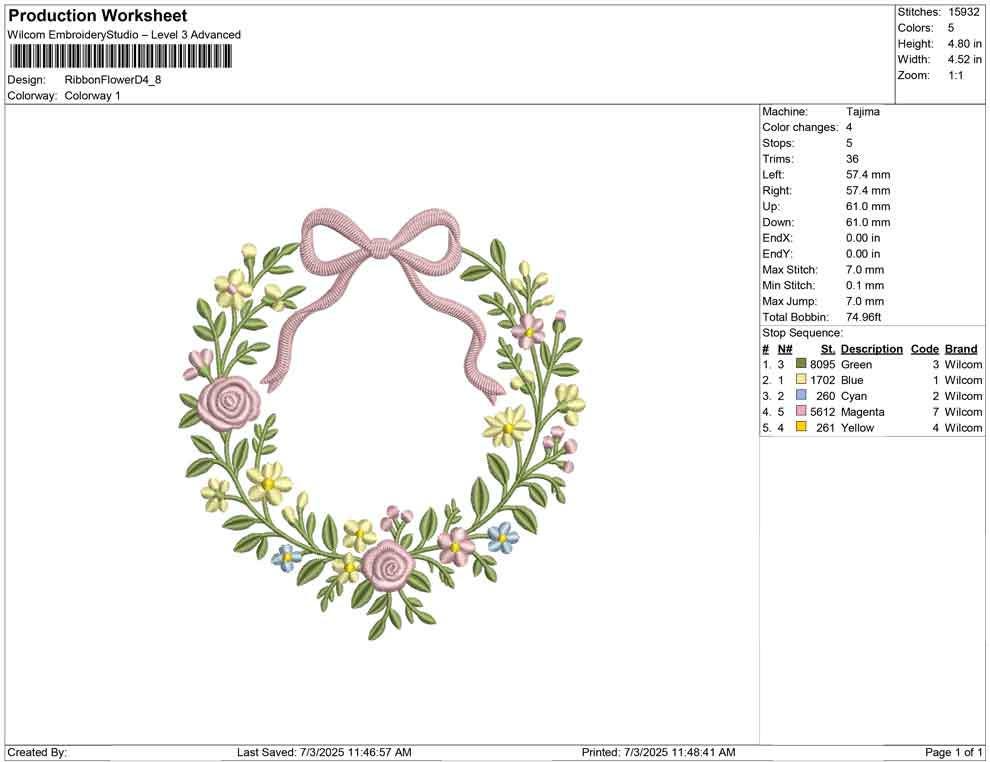 Floral Ribbon Wreath Embroidery Design: Vintage Bow Frame (PES, DST, JEF) Digital Download