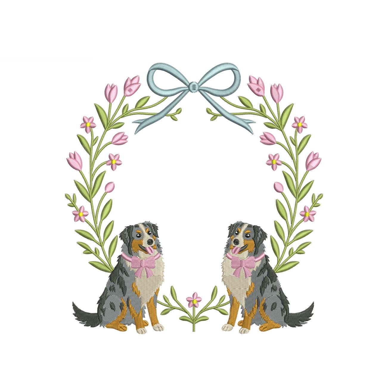 Austrailian Shepherd Banner Crest Frame Embroidery File Shepherd Dog Embroidery Dog Frame Machine Embroidery File DST Dog Monogram Crest EXP