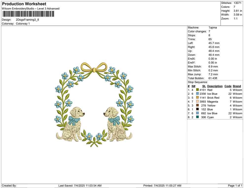 Floral Puppy Wreath Embroidery Design: Blue Flower Frame (Digital Download)