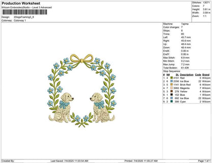 Floral Puppy Wreath Embroidery Design: Blue Flower Frame (Digital Download)