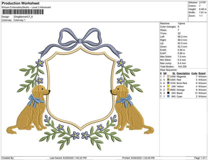 Golden Retriever Embroidery Frame Designs: Baby Name Banner Frame Embroidery Files Golden Dog Embroidery Crest Frame Design