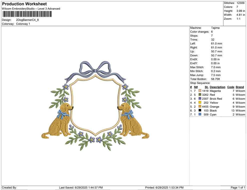 Golden Retriever Embroidery Frame Designs: Baby Name Banner Frame Embroidery Files Golden Dog Embroidery Crest Frame Design