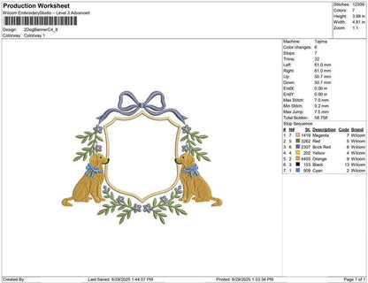 Golden Retriever Embroidery Frame Designs: Baby Name Banner Frame Embroidery Files Golden Dog Embroidery Crest Frame Design