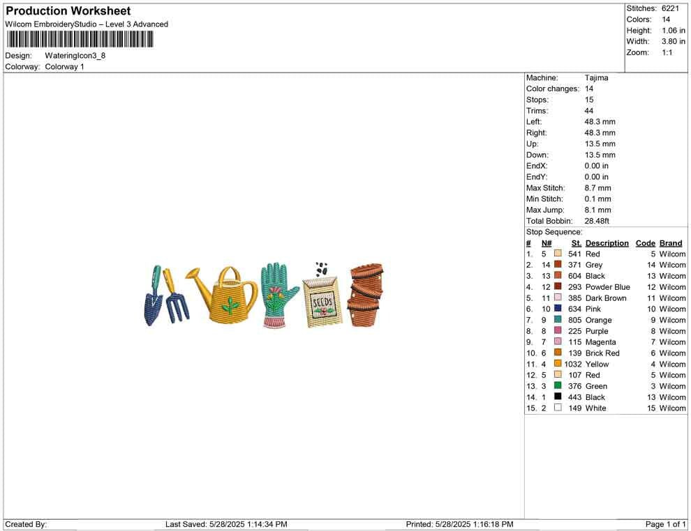 Gardening Tools Embroidery Design: Watering Can, Trowel (Digital Download)
