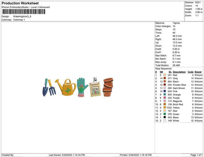 Gardening Tools Embroidery Design: Watering Can, Trowel (Digital Download)