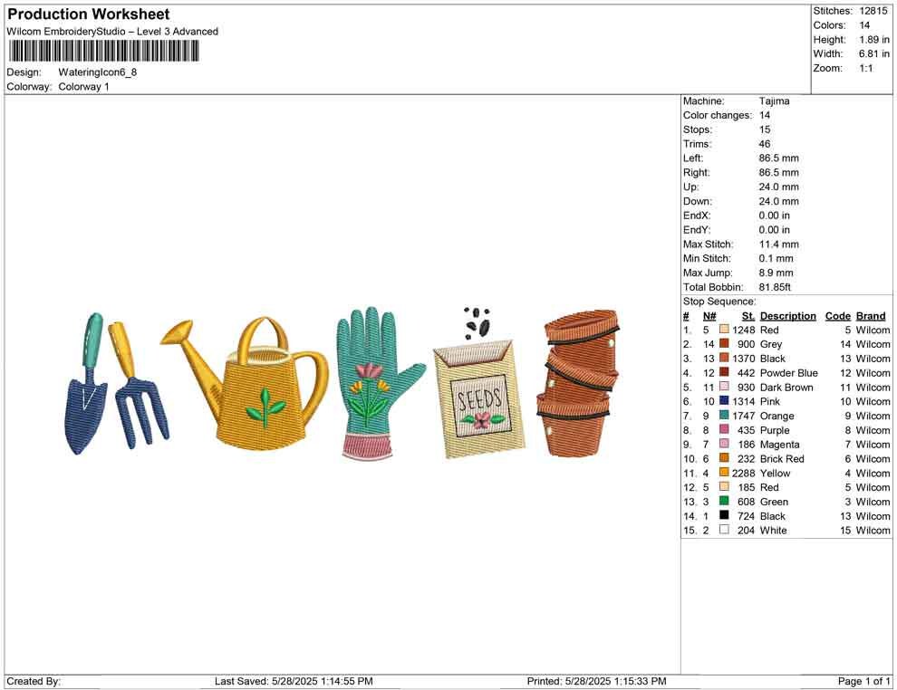 Gardening Tools Embroidery Design: Watering Can, Trowel (Digital Download)