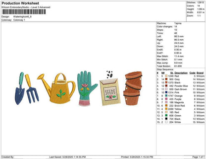 Gardening Tools Embroidery Design: Watering Can, Trowel (Digital Download)