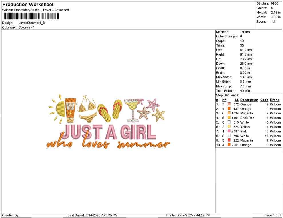 Just A Girl Embroidery Design Summer Machine Embroidery File Summer Vacation Embroidery PES File Beach Embroidery EXP Sun And Fun DST File