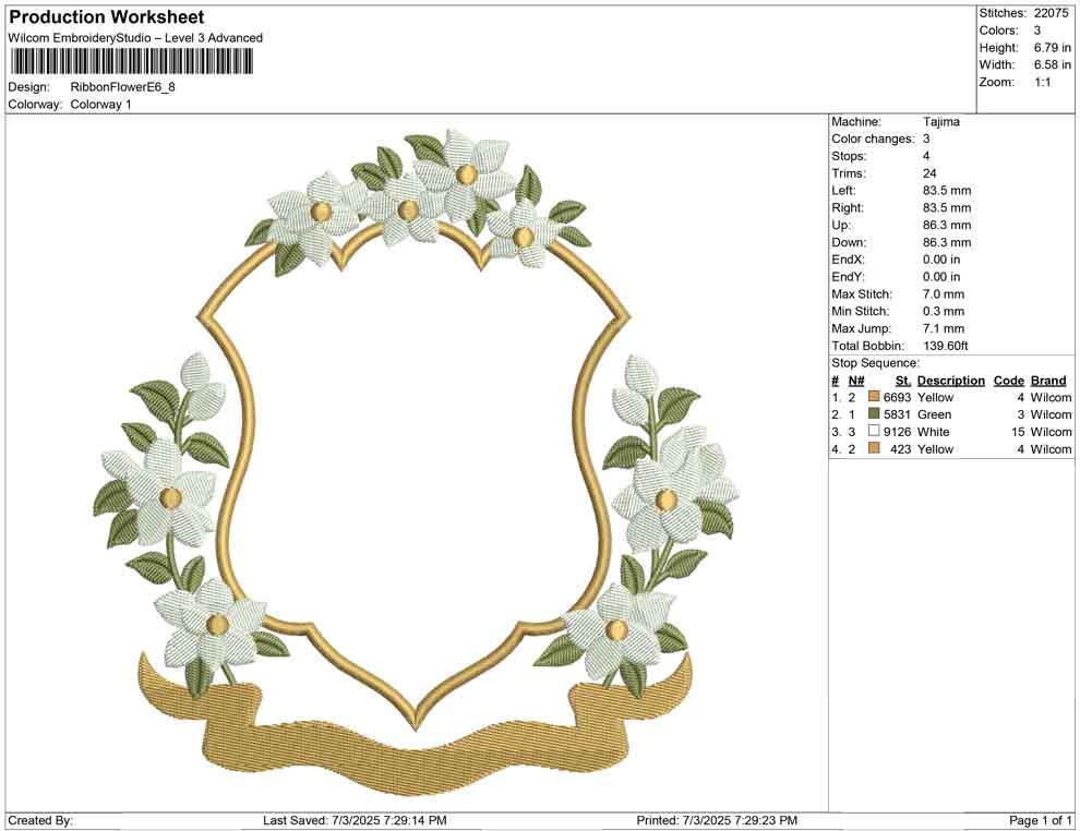 Floral Ribbon Frame Embroidery Design: Crest Monogram (DST, PES, JEF) Digital Download