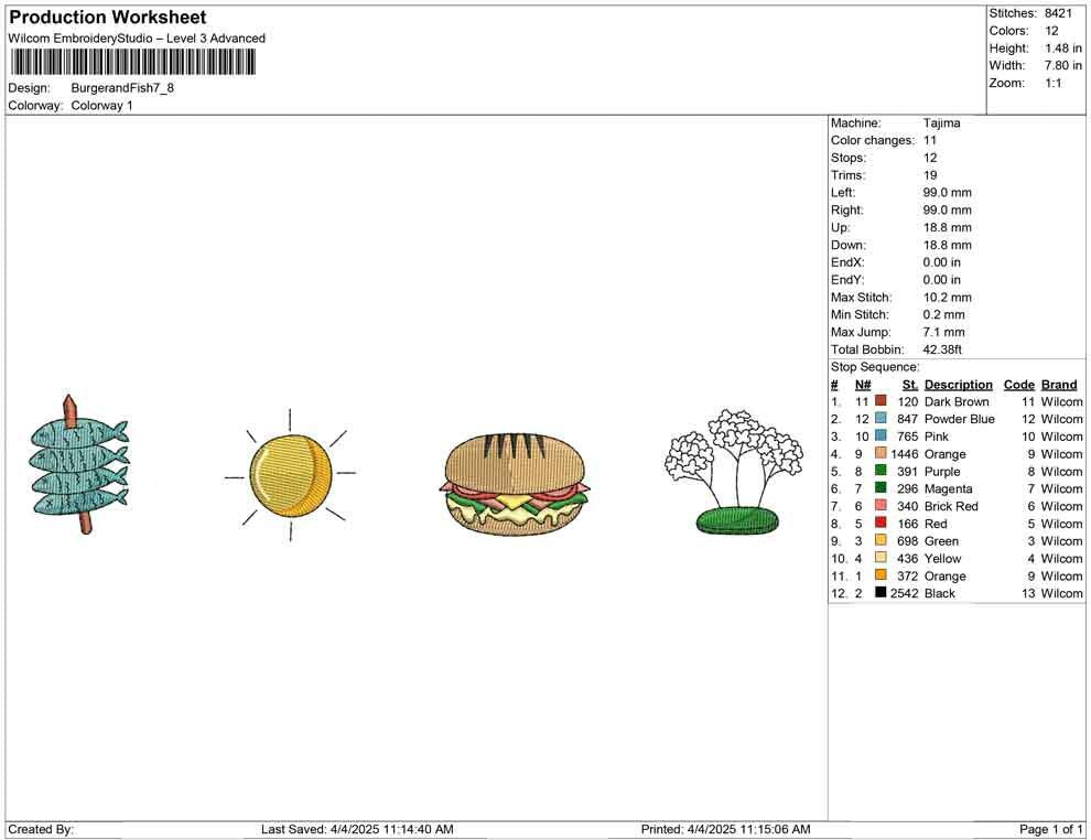 Burger & Fish Summer Icons Embroidery Design: BBQ Picnic Motifs (Digital Download)