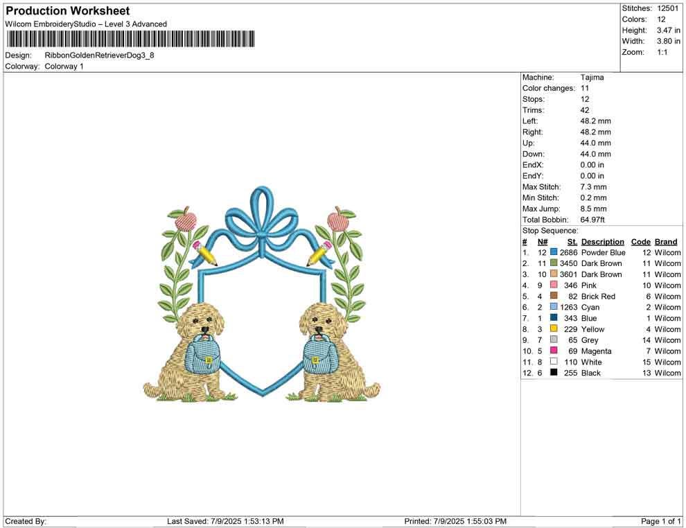 Puppy Crest Embroidery Design: Golden Retriever School Theme (Digital Download)