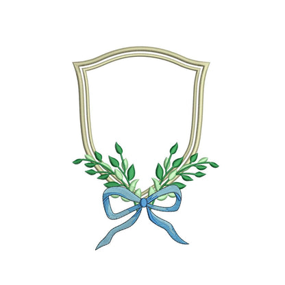 Heirloom Crest Frame Embroidery Design Leafy Ribbon Banner Frame Embroidery File DST Bow Leaf Crest Frame Embroidery File PES Baby Banner