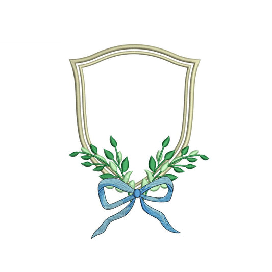Heirloom Crest Frame Embroidery Design Leafy Ribbon Banner Frame Embroidery File DST Bow Leaf Crest Frame Embroidery File PES Baby Banner