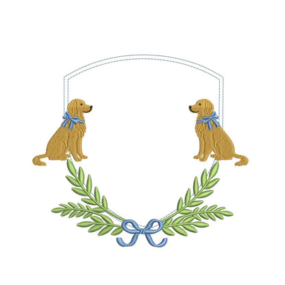 Golden Retriever Laurel Embroidery Design: Dog Banner Embroidery Crest Frame (Digital Download)
