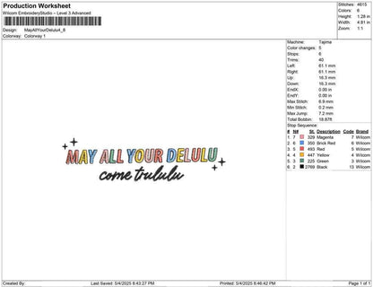 Delulu Trululu Embroidery Design: Rainbow Text, K-Pop (PES, DST, EXP) Digital Download
