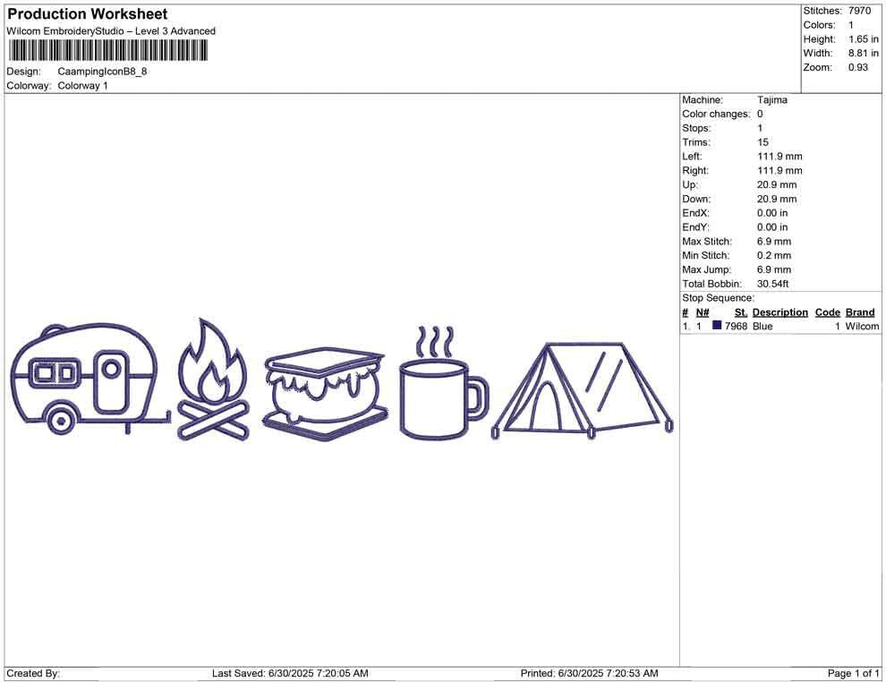 Camping Icons Embroidery Design: Camper, Campfire, S'more (Digital Download)
