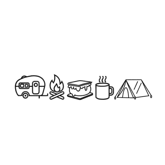 Camping Icons Embroidery Design: Camper, Campfire, S'more (Digital Download)