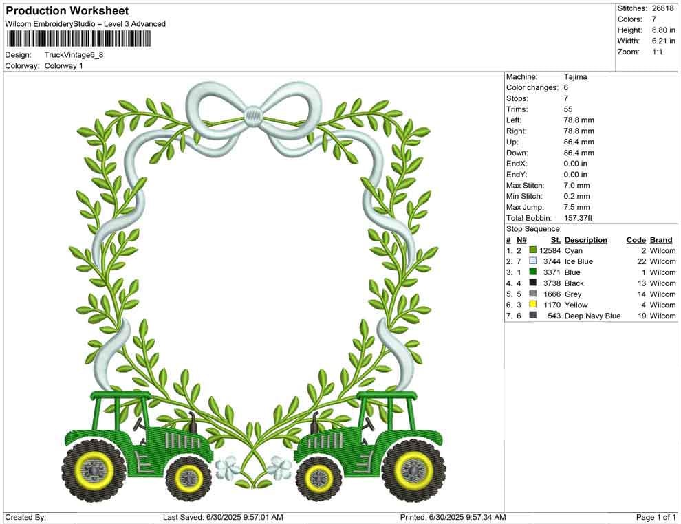 Vintage Tractor Embroidery Design: Laurel Frame Crest (Digital Download)