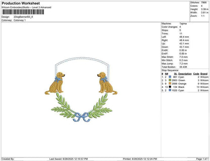 Golden Retriever Laurel Embroidery Design: Dog Banner, Crest Frame (Digital Download)