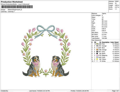 Austrailian Shepherd Banner Crest Frame Embroidery File Shepherd Dog Embroidery Dog Frame Machine Embroidery File DST Dog Monogram Crest EXP