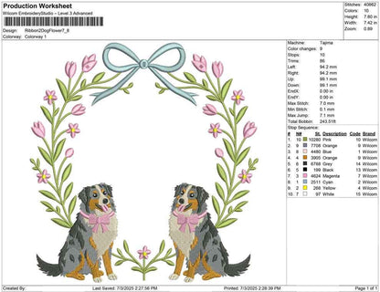 Austrailian Shepherd Banner Crest Frame Embroidery File Shepherd Dog Embroidery Dog Frame Machine Embroidery File DST Dog Monogram Crest EXP